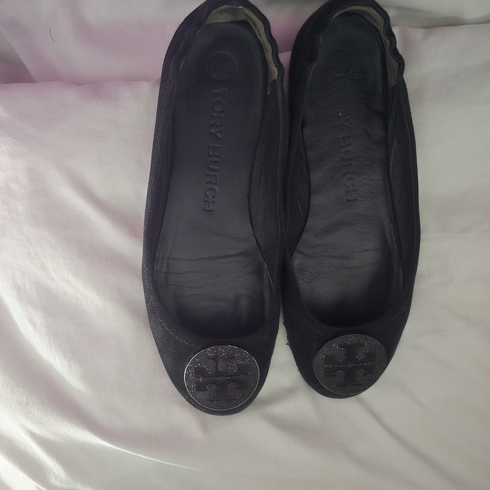 Tory Burch Black Loafers with Metallic Emblem